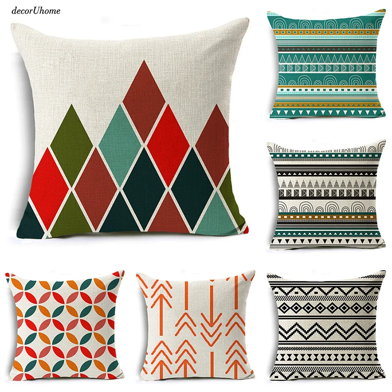 decorUhome Nordic Colorful Stripe Arrow Geometry Linen Cushion Cover