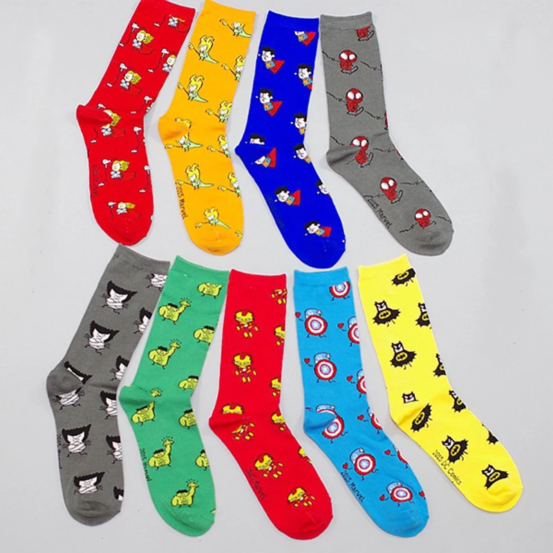 

14 style funny men Super hero Cartoon Socks spring long cotton Socks movie Marvel Comic Spiderman batman Socks for women