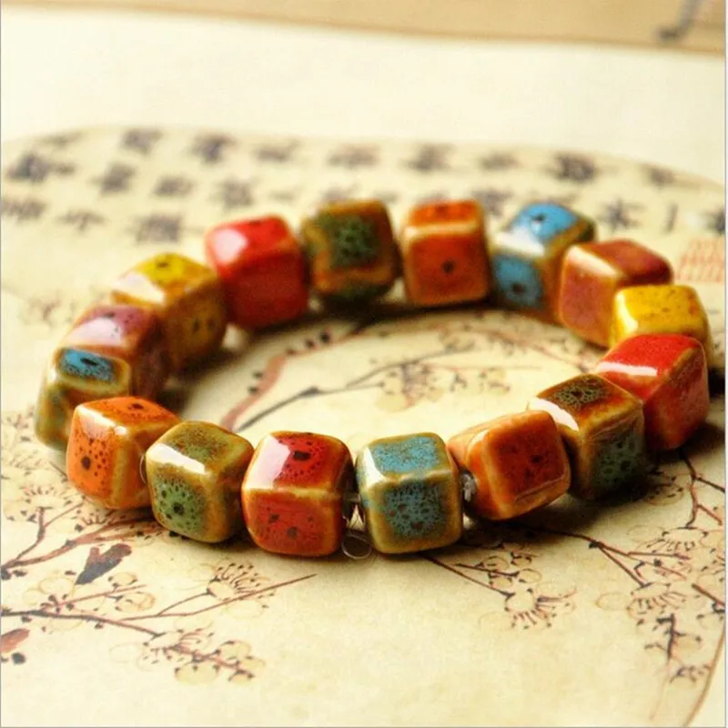 Творческий этнический винтажный браслет для мужчин и женщин Орна для мужчин ts Цветок глазури бусины браслет геометрический Strand браслет