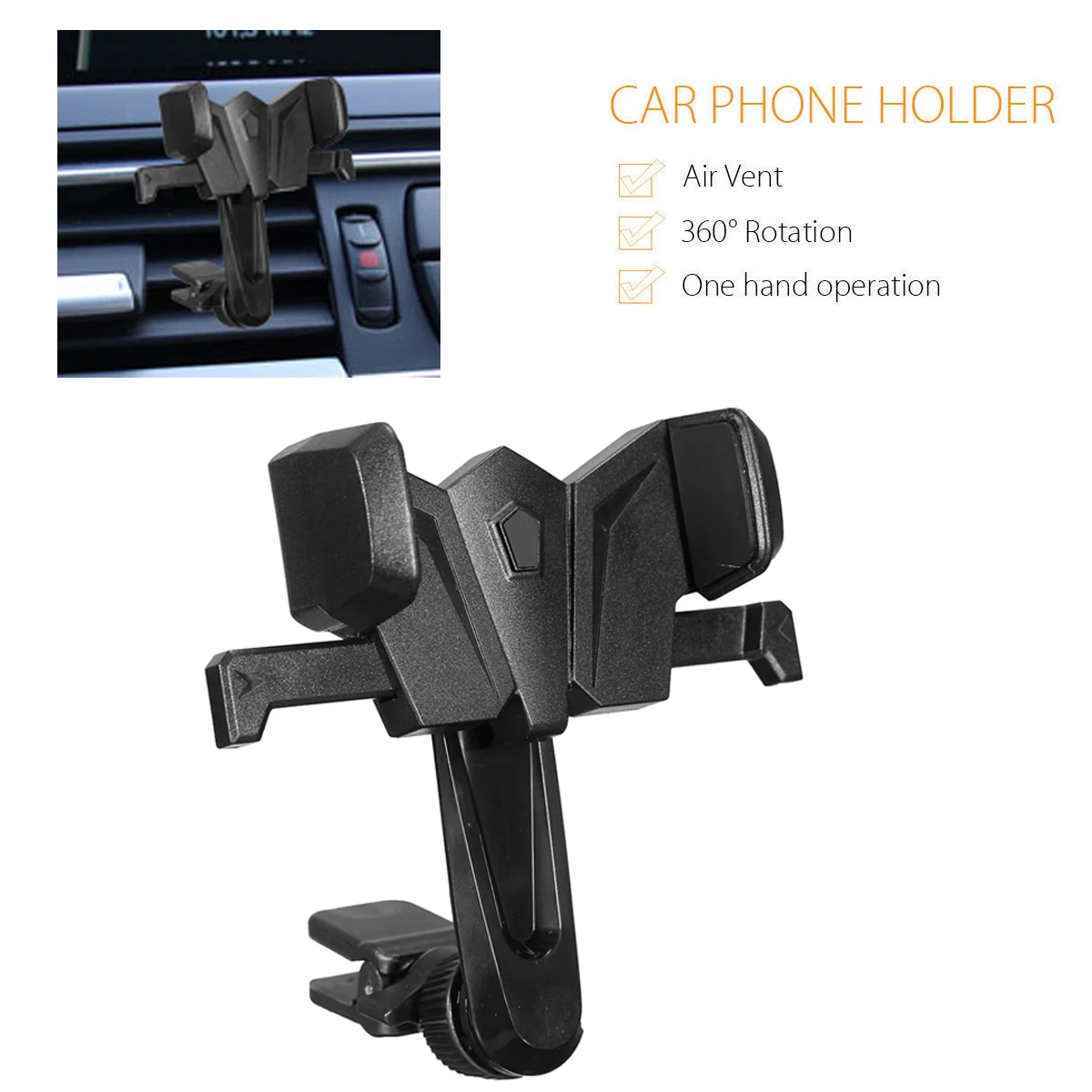 Universal Car Phone Holder Clip One Hand Operate Car Air