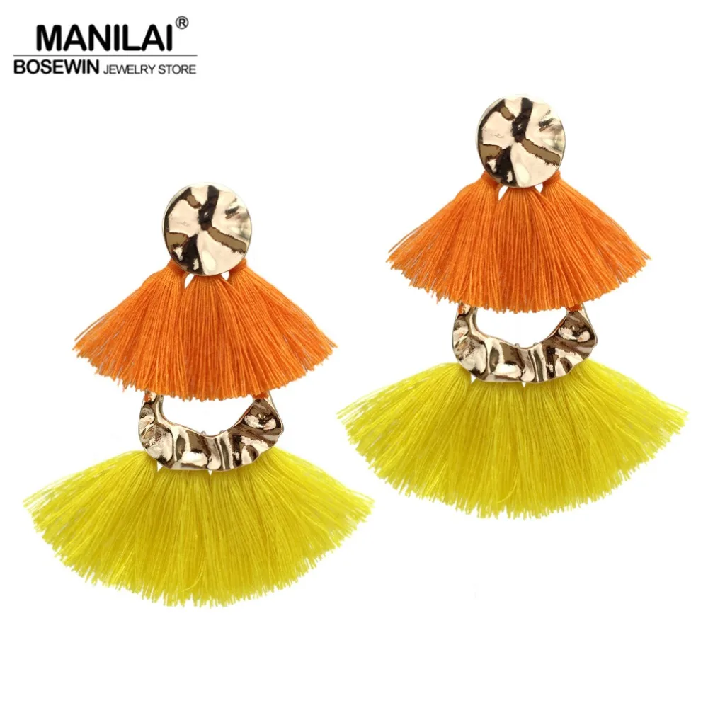 Manilai Bohemian Layered Alloy Tassels Earrings For Women Statement