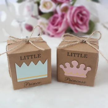 

OurWarm 100pcs Kraft Paper Gift Box First Birthday Boy Girl Party Little Prince Princess Birthday Party Favors Boxes Baby Shower