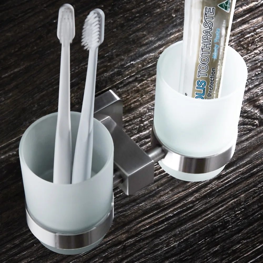 WEYUU Toothbrush Toothpaste Cup Holders SUS304 Stainless Steel Glass Tumbler Wall Mounted Bathroom Accessories Wire drawing