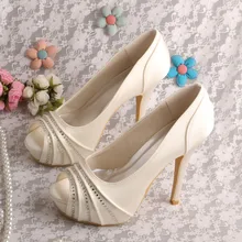 Wedopus Peep Toe Ivory Bride Platform Crystal Wedding Shoes Pumps White Dropshipping