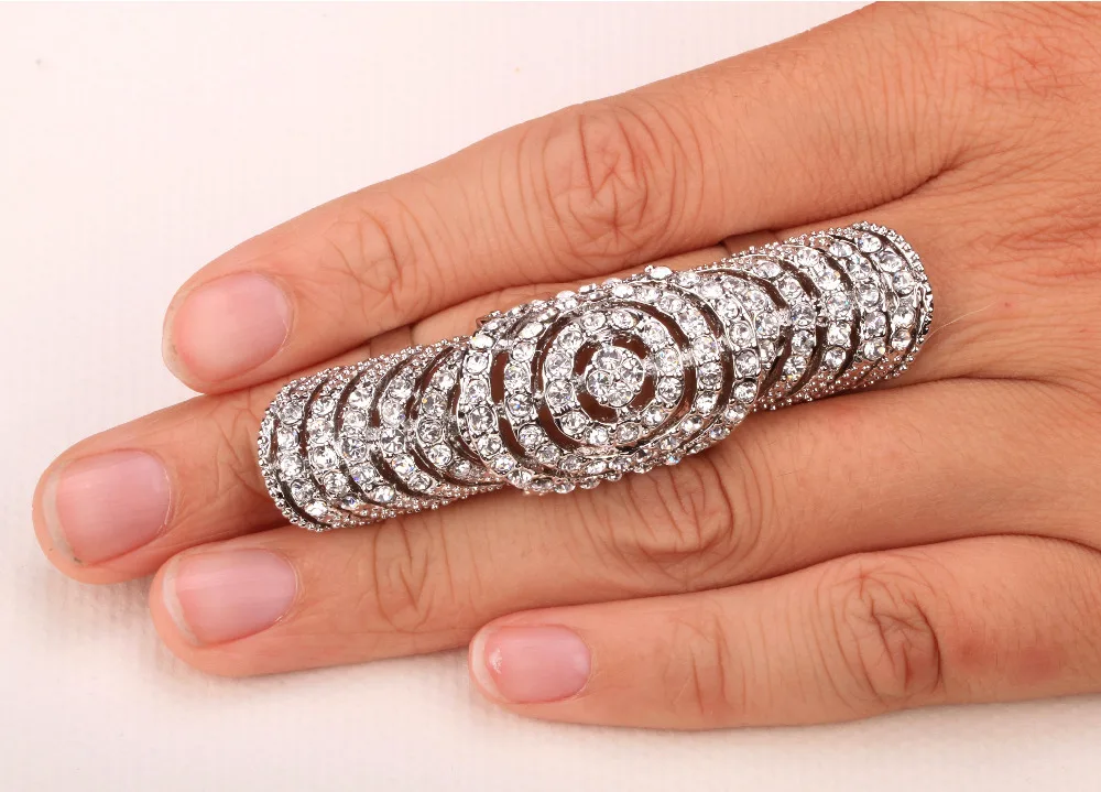 Женское двойное кольцо в стиле панк серебряное золотое с кристаллами RM08|rings for