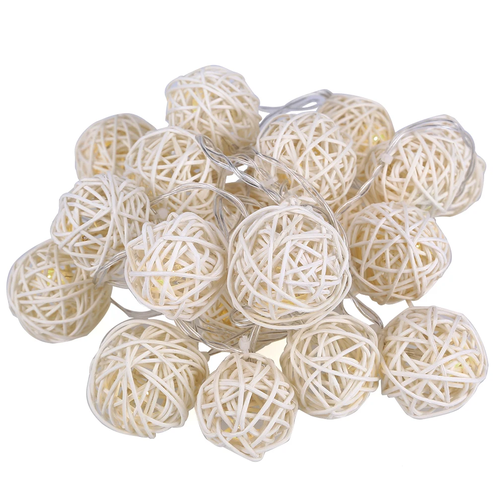 Rattan Ball Pendant String Led Lights 20 LED Warm White Flashlights For Home,Christmas,Party,Halloween 