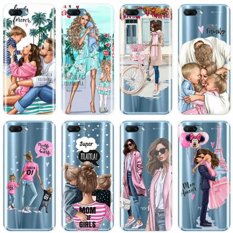 

For Huawei MATE 7 8 9 10 20 pro Honor 8 9 10 V10 NOTE10 lite Soft Silicone Phone Case Fashion Black Brown Hair Baby Mom Girl