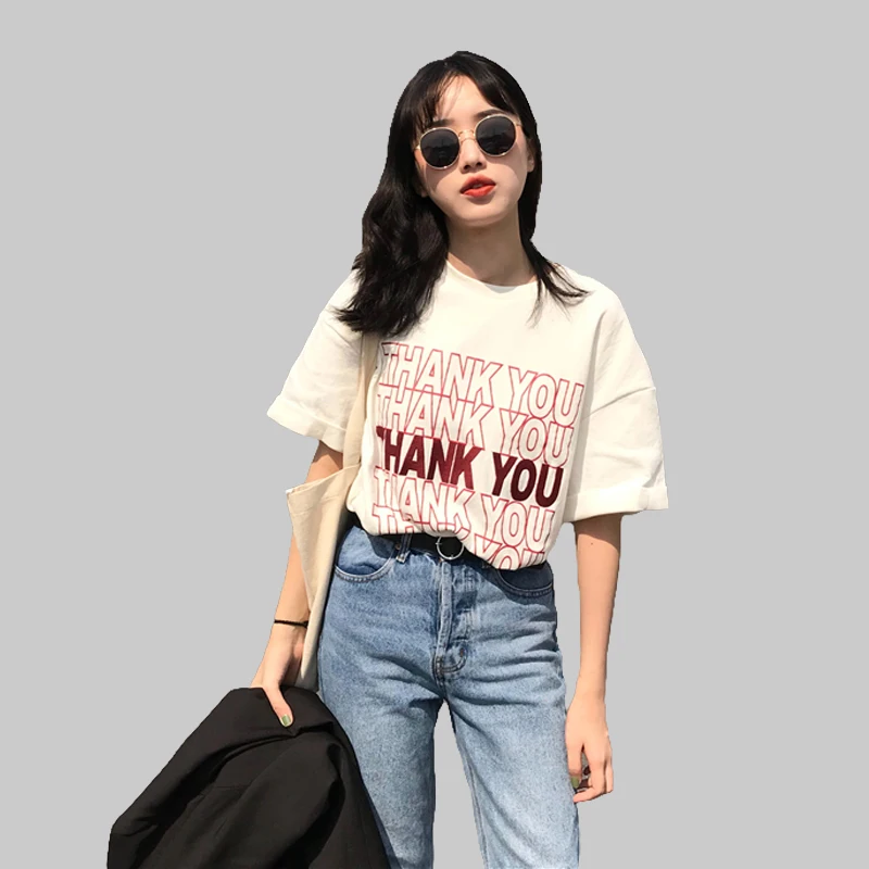 Tanie 2018 styl lato ponadgabarytowych koszula z krótkim rękawem kobiety na co dzień list Tees harajuku punk rock kobiet luźne Tee młodych E = MC2