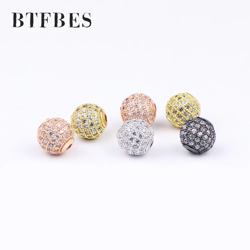 BTFBES 4 шт. AAA белый фианит медные шариковые бусины 6/8/10 мм круглые Гламурные широкие