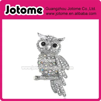

2.5 inch Crystal Rhinestone Perched Owl Silver Tone Pin Brooch