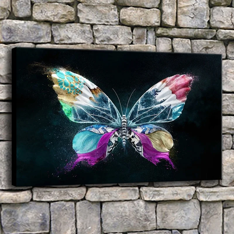 Wall Artwork Canvas Print Type Abstract Animal Artistic Poster Modern Home Decor 1 Piece Purple Butterfly Painting For Bedroom | Дом и сад
