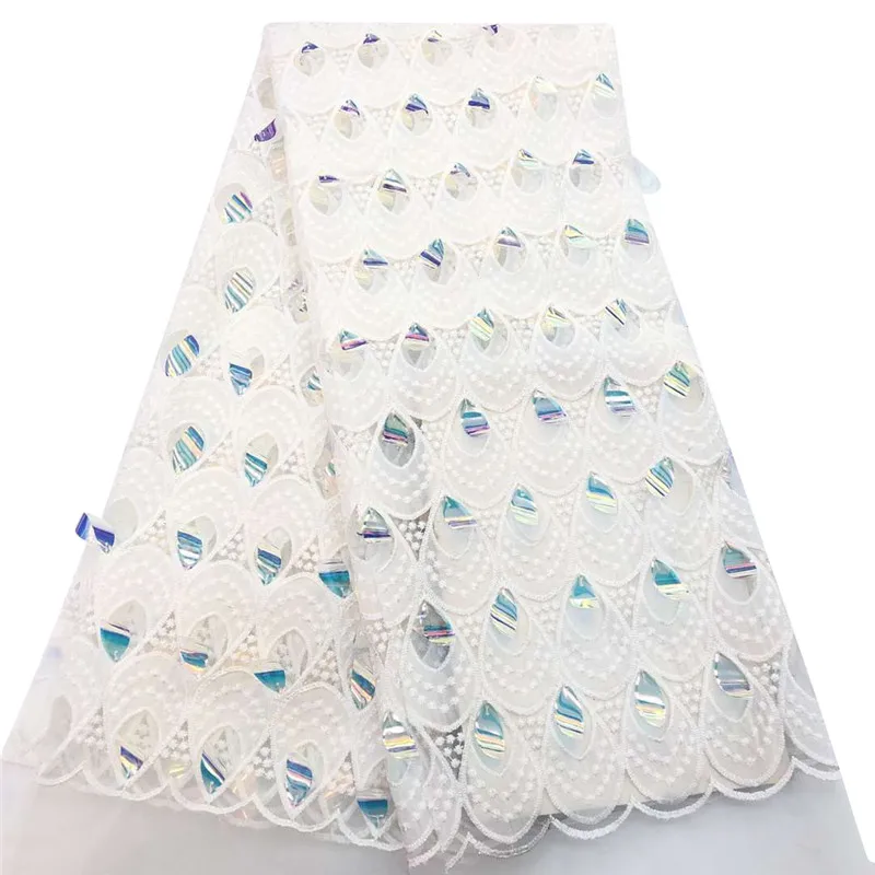 

Nigerian Lace Fabrics in sequines Dress Material paillette White sequin fabric 2019 high quality African sequin fabric HJ1702-1