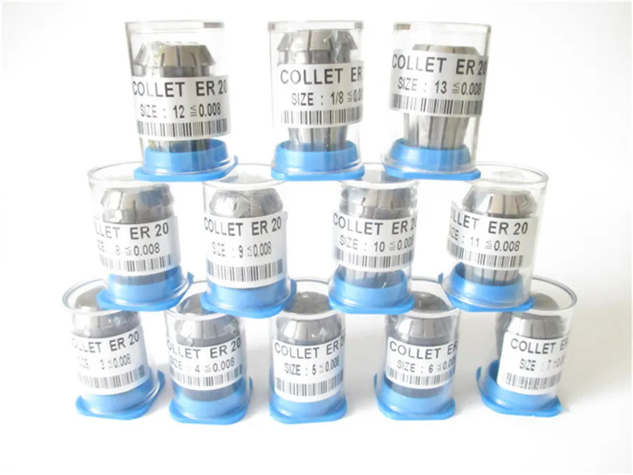 

Free Shipping High Precision 0.008mm 12pcs ER20 collets ER 20 Spring Collet Suitable for ER Collet Chuck Holder 0.008 accuracy