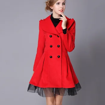 

Turn Down Collar Long Wool Coat Elegant autumnWinter Woman Wool Blend Coats Slim Type Female Pockets Coat Outerwear