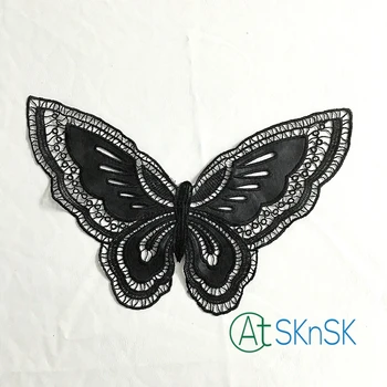 

5pcs 34cm*20cm Embroidered iron on patches for clothes black butterfly sequins deal with it clothing DIY Motif Applique A2