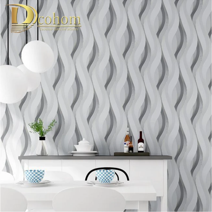 Mode PVC Hitam Putih Perak Striped Wallpaper 3D Modern Ruang Tamu