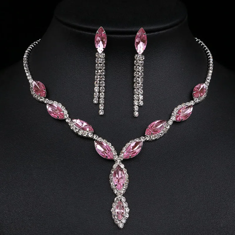 TREAZY Elegant Wedding Jewelry Sets for Women Pearls Crystal Necklace Earrings Bridal Jewelry Sets Prom Wedding Accessories 