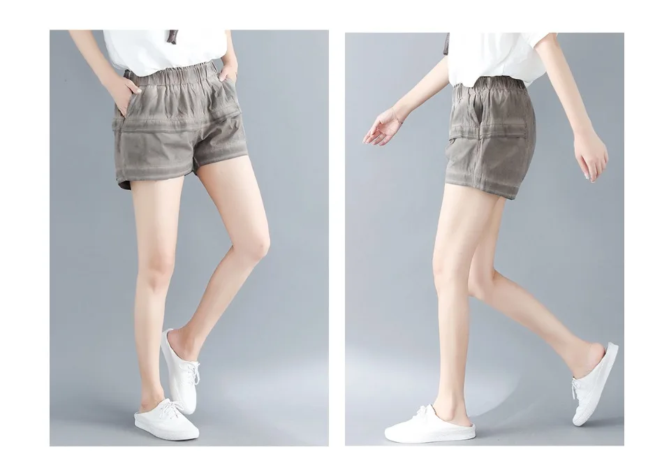 Vintage Old washed women shorts All match lady cotton shorts withe pockets Plus size casual women trousers Bottoms hots