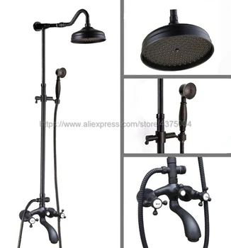 

Oil Rubbed Bronze 8" Rainfall Shower Head Shower Faucet Mixer Set Dual Handle + Tub Spout + Hand Held Shower Nhg613