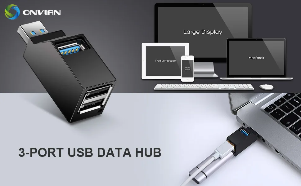 Onvian usb-хаб 3,0 мини USB разветвитель 3 порта USB 3,0 концентратор 5 Гбит/с высокоскоростной Мульти USB порт 3,0 2,0 для ПК ноутбука MacBook телефона