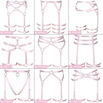 

Pink Harness Belt Women Garter Stockings Suspender Pastel Goth Harajuku Crop Top Pentagram Lingerie Body Bondage Party Wear