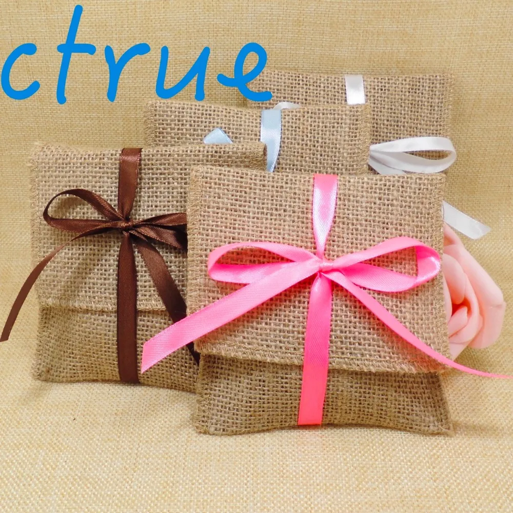 

12PC diy wedding candy sugar bag with free ribbon burlap pouch sack Rustic party Decorations Favors wedding gifts for guest