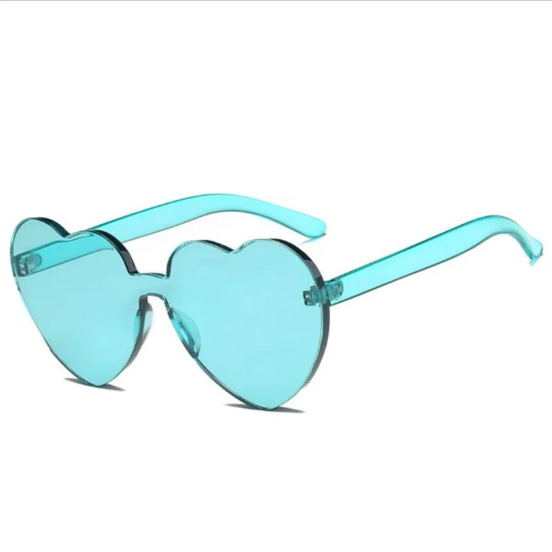 Солнцезащитные очки без оправы в форме сердца для женщин, брендовые дизайнерские солнцезащитные очки, негабаритные женские очки ярких цветов