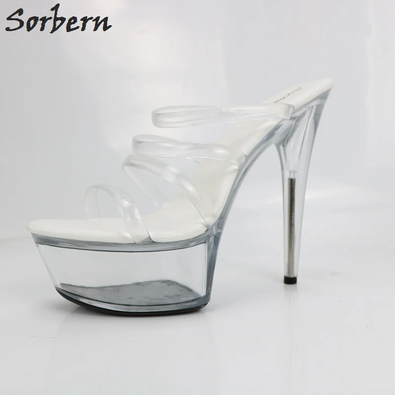 Sorbern Clear Soft Thin Straps Slippers Women Summer Shoes See Through Platform Shoes Ladies High Heel Slippers Outside Footwear stylesowner rabbit fur plush high heel slippers transparent clear slippers clip toe thin high heels shoes ladies shoes for women