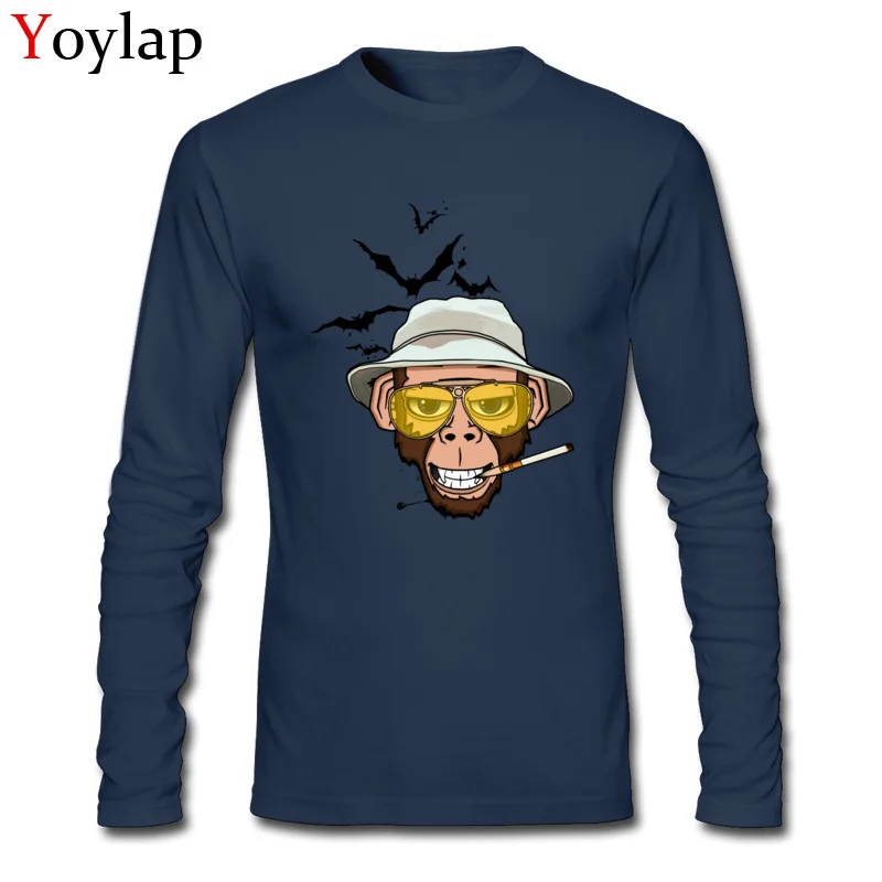 Printed On Tops Tees for Male Prevailing Summer Crewneck Pure Cotton Long Sleeve T Shirt Monkey Business in Las Vegas Personalized Tee Shirt Monkey Business in Las Vegas navy