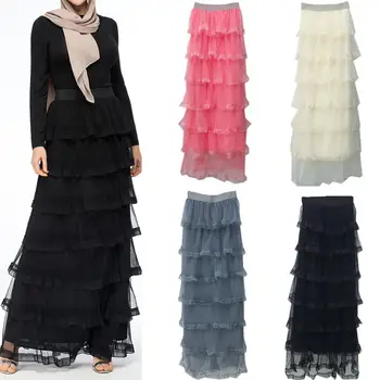 

2019 Muslim women girls high waist tutu tulle skirts