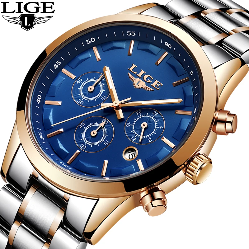 

LIGE Men's Watches 2018 Fashion Luxury Brand Male Waterproof Sports Date All-steel Quartz Watch Men wristwatch Relogio Masculino