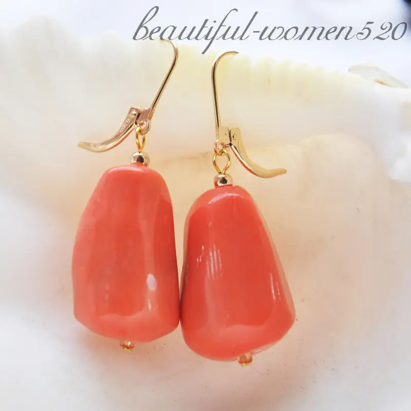 

Z4792 15x25mm pink baroque coral dangle earrings
