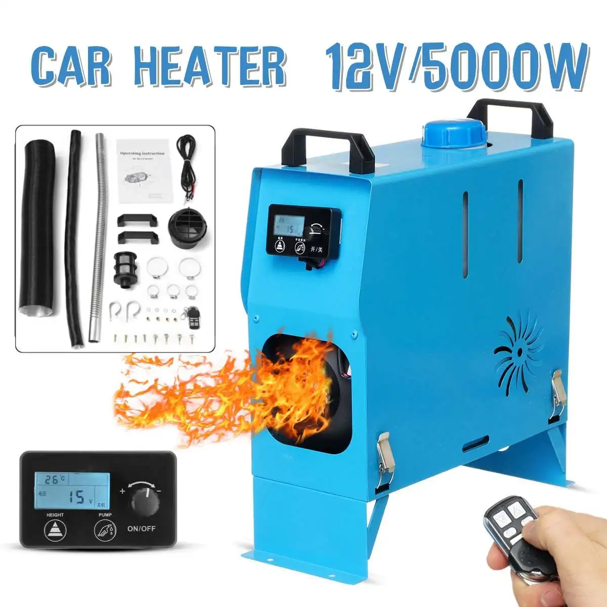 All In One 5000W Air diesels Heater 5KW 12VCar Heater For Trucks Motor-Homes Boats Bus+Newest LCD Knob Switch+remote control