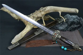 

Rare High Quality Chinese KugnFu Sword Katana Sharp Folded Clay Tempered High Carbon Steel Blade Copper Lion Fitting Ebony Saya