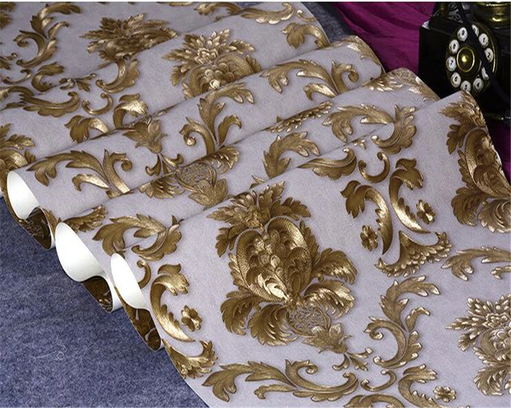 beibehang European style embossed 3d wallpaper Damascus luxury flowers waterproof bedroom living AB version vertical wall paper