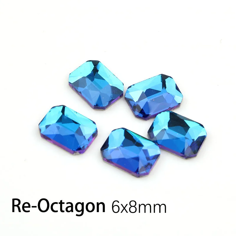 Re-Octagon 6X8mm Горячая Распродажа пламя синий дизайн ногтей Стразы 31 стилей Необычные хрустальные камни 30/100 шт для 3D нейл-арта украшения - Цвет: Re-Octagon 6X8mm