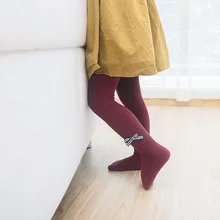 

Solid Cotton Leggings For Girls British Style Bowknot Strip Girl Pants Warm Trousers Girl Lolita Girls Pantyhose 6 Colors