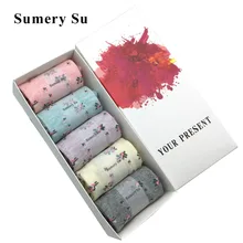 Sumery Su романтические цветочные носки для женщин милые хлопковые повседневные короткие носки для женщин и девушек Европейский стиль 5 пар/лот