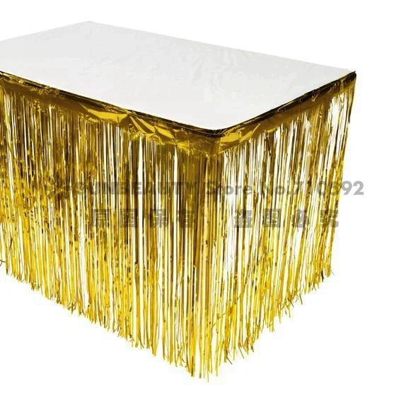 

9 ft. x 29"Metallic Fringe Table Skirt Foil Tinsel Table Skirt for Birthday Graduate Wedding Anniversary Nursary Table Decor