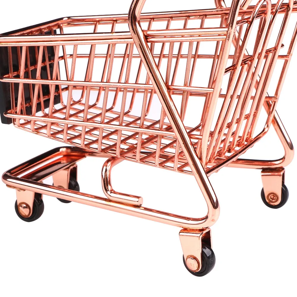 Мини двухслойная модель тележки из кованого железа тележка супермаркета металлическая Роза Золотая корзина для хранения