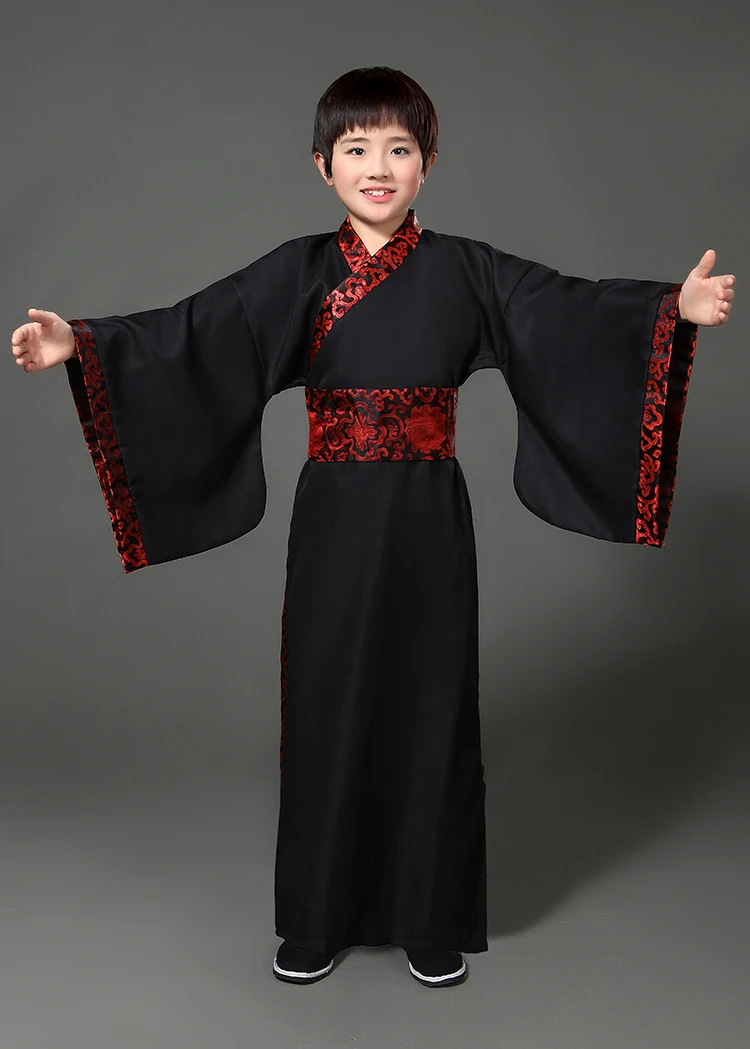 Традиционный старинный китайский народный танец костюмы для мальчиков Детская Классическая Детская древней китайской династии Тан костюм Hanfu одежда платье - Цвет: black