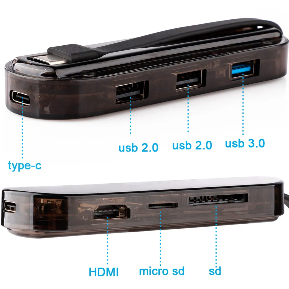 7 в 1 прозрачный USB-C type-C к HDMI 4 K/PD type-C 3,1 зарядка/USB3.0 USB хаб-конвертер адаптер док-станция