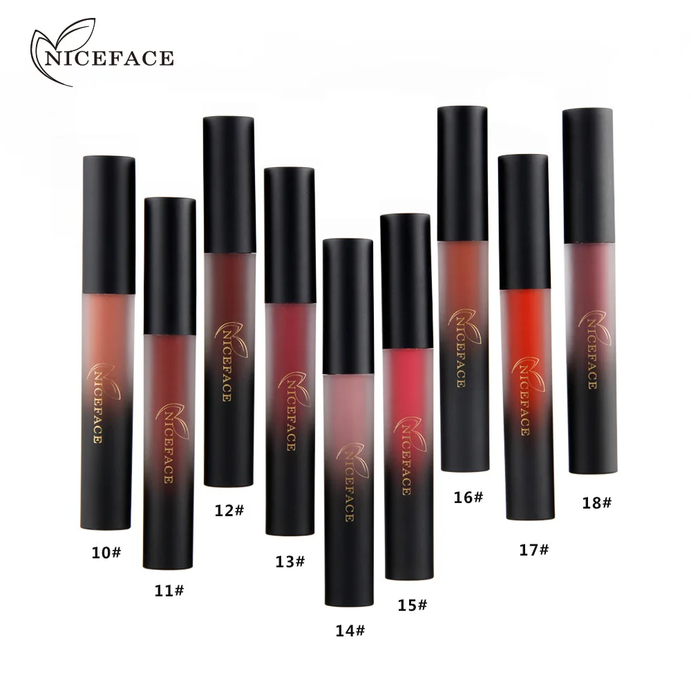 

NICEFACE 18pcs/lot Liquid Lipstick Waterproof Long Lasting Nude Matte Lipsticks Velvet Makeup Lips Gloss Lip Balm Sexy Red Color