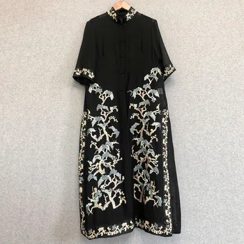 

Top Quality New 2020 Summer Fashion Long Shirt Dress Women Luxurious Embroidery Short Sleeve Mid-Calf Length Vintage Retro Dress