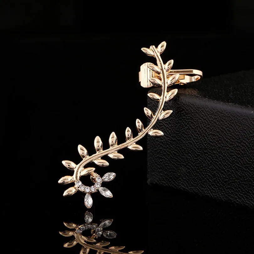 

ZLDYOU Women Fashion Rhinestone Statement Ear Cuff Wedding Gifts Jewelry Crystal S-Shaped Wicker Leaf Clip Earrings