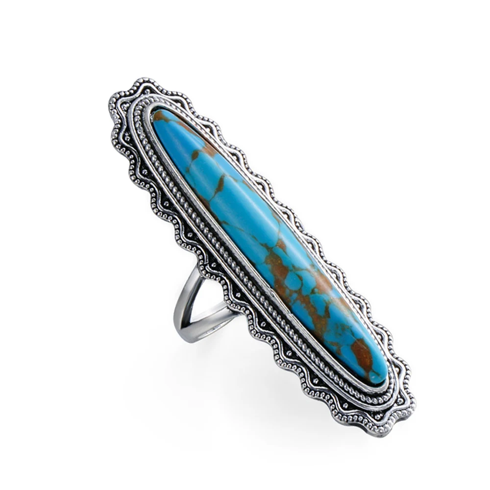 

1 Pc 2019 New Fashion Women Men Big Blue Oval Shape Copper Mens Retro Ethnic Ring Jewelry Size 6-10 Indian Jewelry