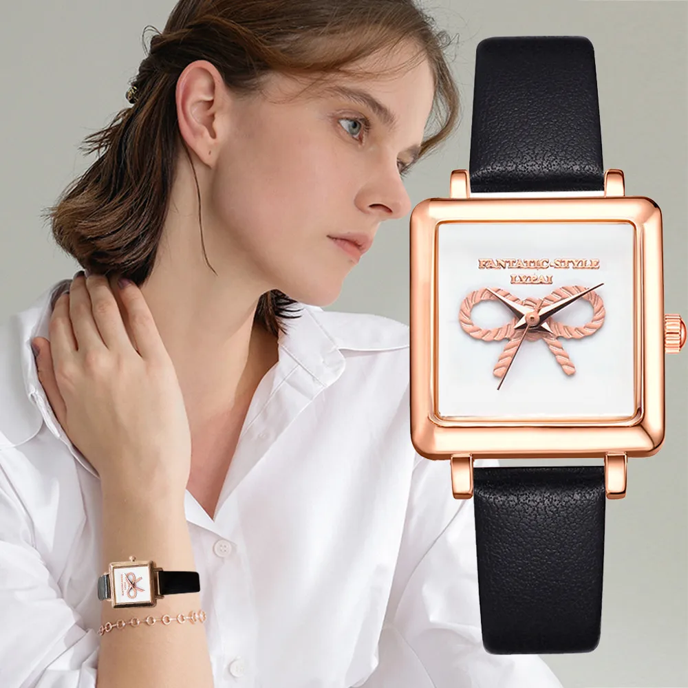 

Lvpai 3D Butterfly Bow Square Women Dress Watches Fashion Leather Creative Quartz Clock Ladies Bracelet WristWatches 533