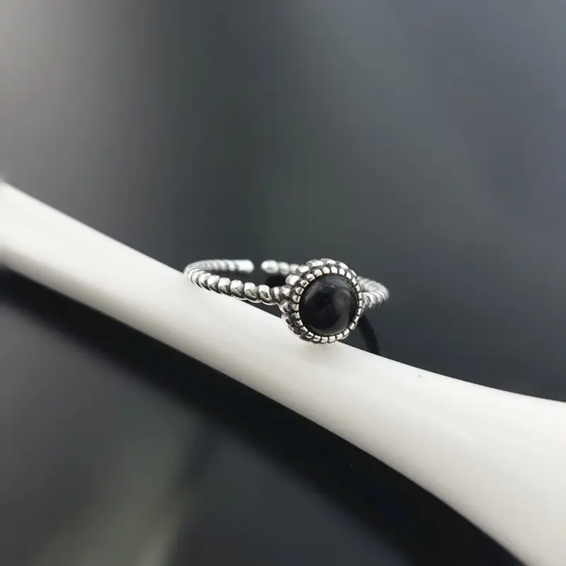 Кольца для женщин с натуральным Круглым Черным перламутром/ониксом, тонкое кольцо, чистое серебро, 925 пробы, тайское серебряное кольцо, Коробка - Цвет основного камня: Black Onyx