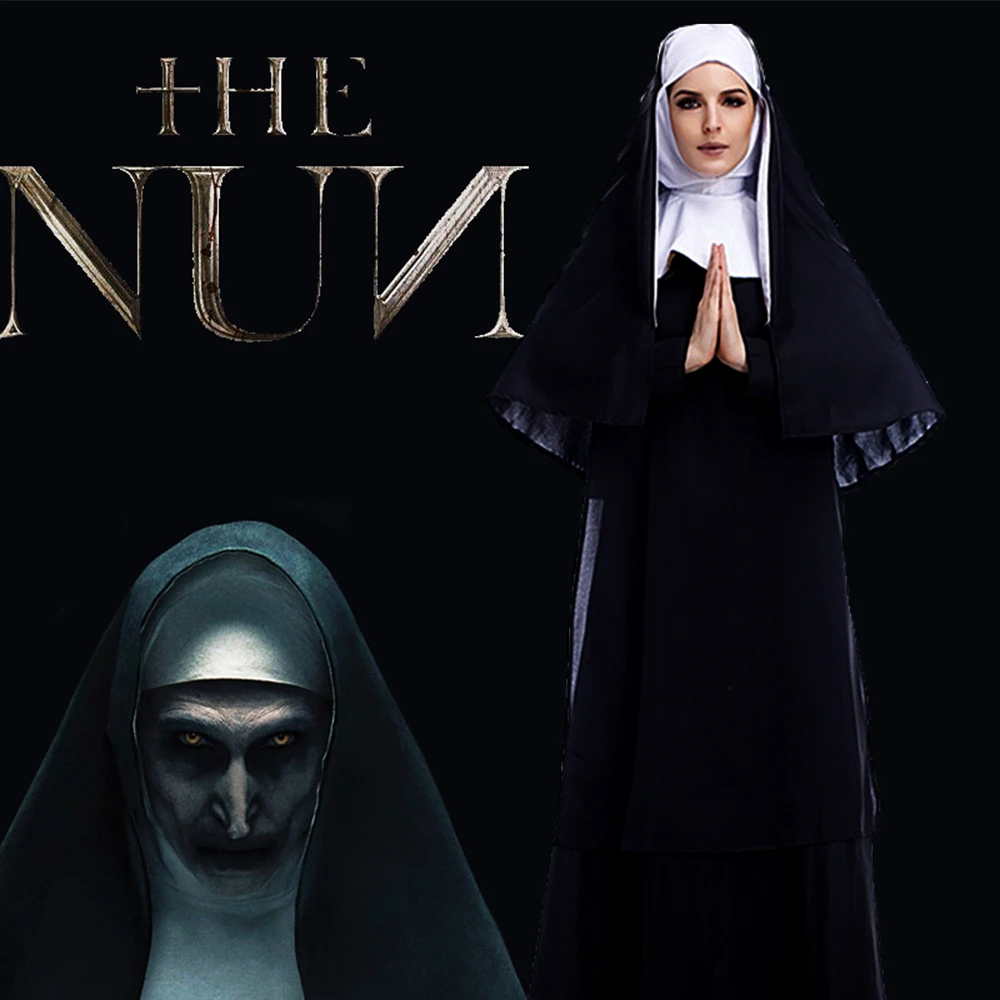 The Nun Cosplay Valak Costume Virgin Mary Sexy Long Black Clothes Nuns Costumes Arabic Religion