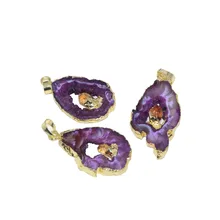 Модные ювелирные изделия розовый Натуральный Необработанный срез жеоды подвеска Кристалл кварц Друза камень ожерелье подвески для женщин